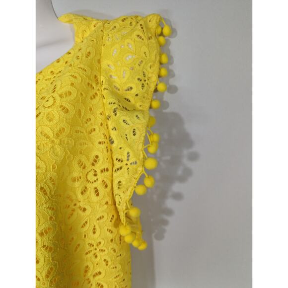 Charter Club Lace Eyelet Yellow Flutter Sleeve Mini Dress Medium NWT Retro Chic - Picture 5 of 10